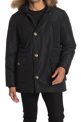 NEW, Men's Roberto Cavalli Real fur hooded Anorak in Black size XL #C4796