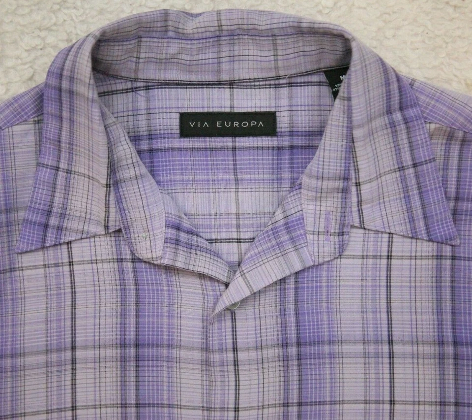 Medium Via Europa Short Sleeve Purple Rayon Poly Pocket Dress Shirt Top WW25 - Image 4 of 4