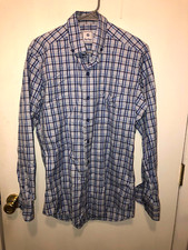 David Donahue Plaid Dress Shirt Mens Medium Button Front Long Sleeve Cotton