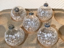 Vintage Floral Design Clear Plastic Christmas Ornaments SET/5 MADE in USA