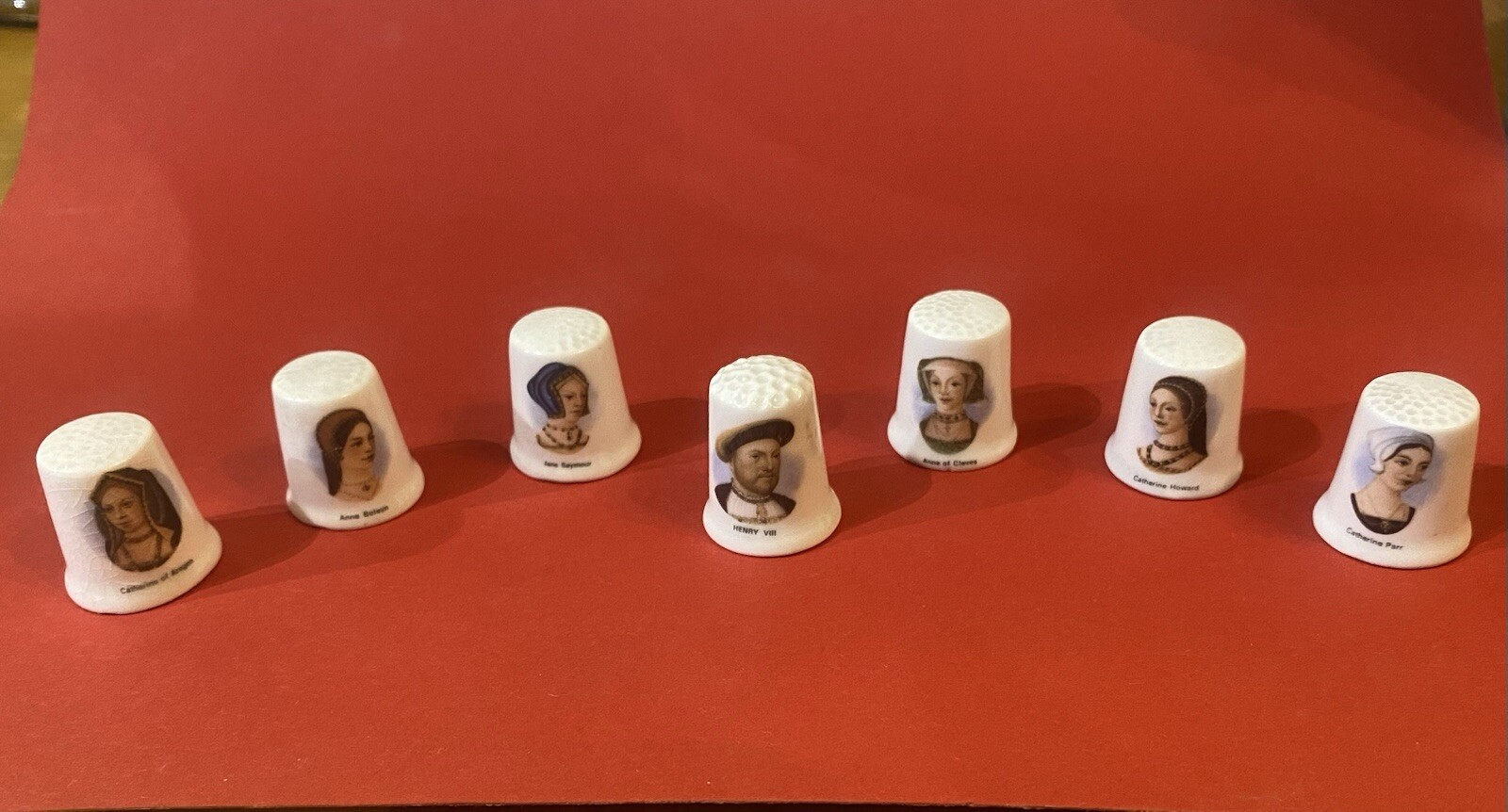 Vintage Fenton Bone China Thimble Set Featuring Henry VIII and His Six Wives