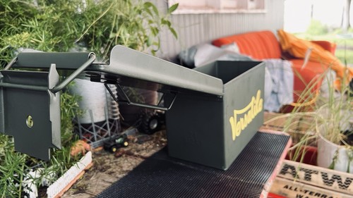 Vintage Versatile Tractor Logo Metal .50 Cal Ammo Box | Big Bud John Deere Oil - Picture 3 of 9