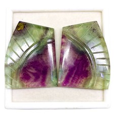 150.3 Cts/2 Pcs Natural Fluorite Bi Color Pair Loose Carved Untreated Gemstones