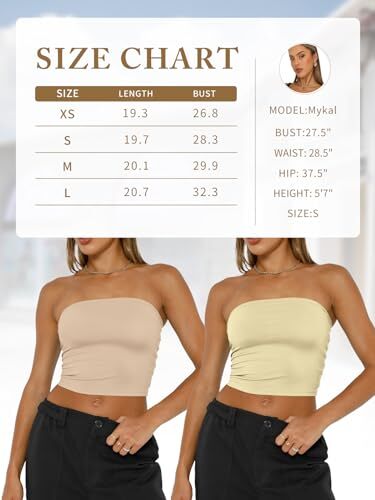 Womens Tube Tops Strapless Crop tops Basic Backless Sleeveless Small White - Picture 7 of 7
