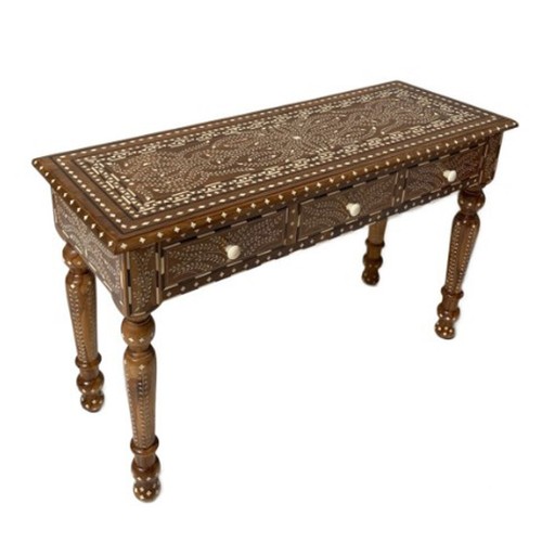 Antique Console Table Wooden 3 Drawers Living Room Bone Inlay Furniture - Picture 7 of 12