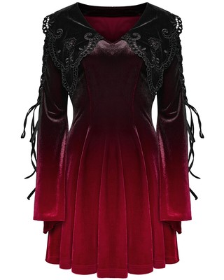 Punk Rave Womens Gothic Velvet Oversize Collar Mini Dress Red Black Gradient