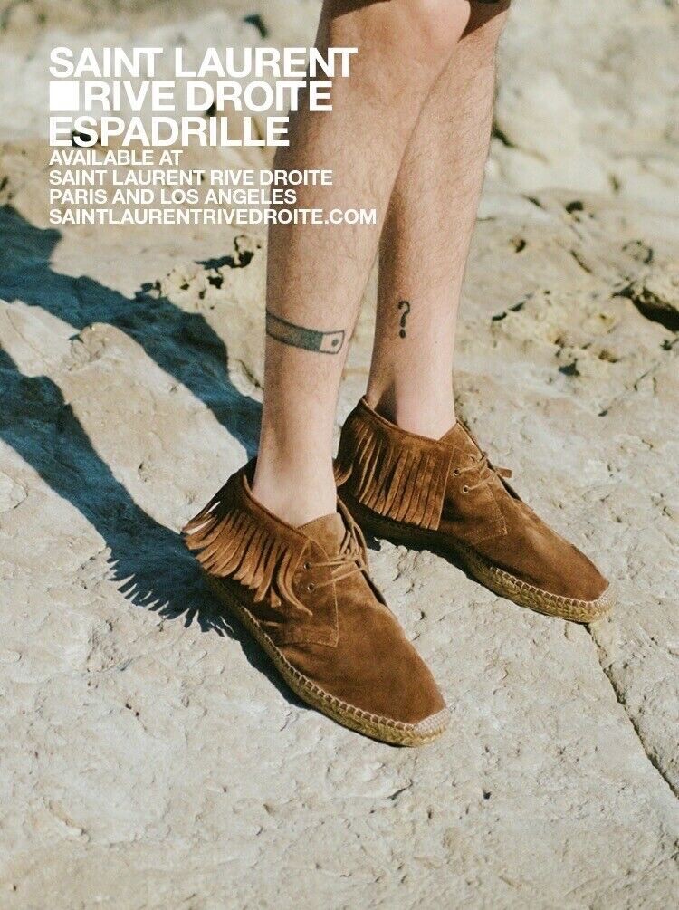 SAINT LAURENT BROWN SUEDE FRINGED MID TOP ESPADRILLES SZ