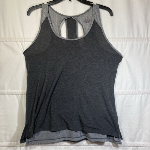 Tek Gear Dry Tek Tank Top Women's Mesh Small Layered Keyole Performance Gray Med