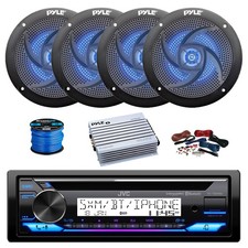 JVC Marine BT CD Stereo Receiver, Amp w/ Kit, 4X 5.25" 180W LED Speakers,Wire