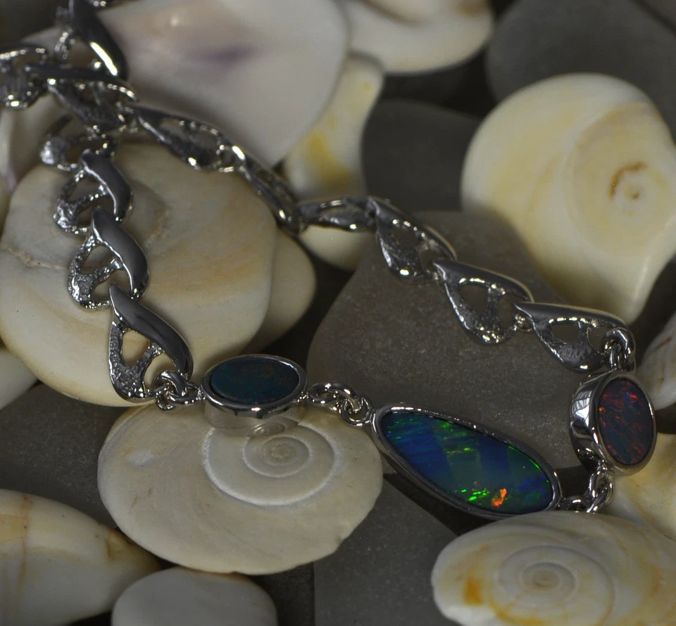 Pulsera Ópalo Cadena Ajustable Plata Multicolor YesOpal Australian Company Foto 3 de 4