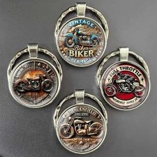 4pcs Vintage Moto Racing Keychain Metal Key Ring Punk Style Men Backpack Gift