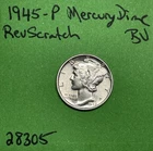 1945-P Mercury Dime 10c BU Brilliant Uncirculated Reverse Scratch See Pics