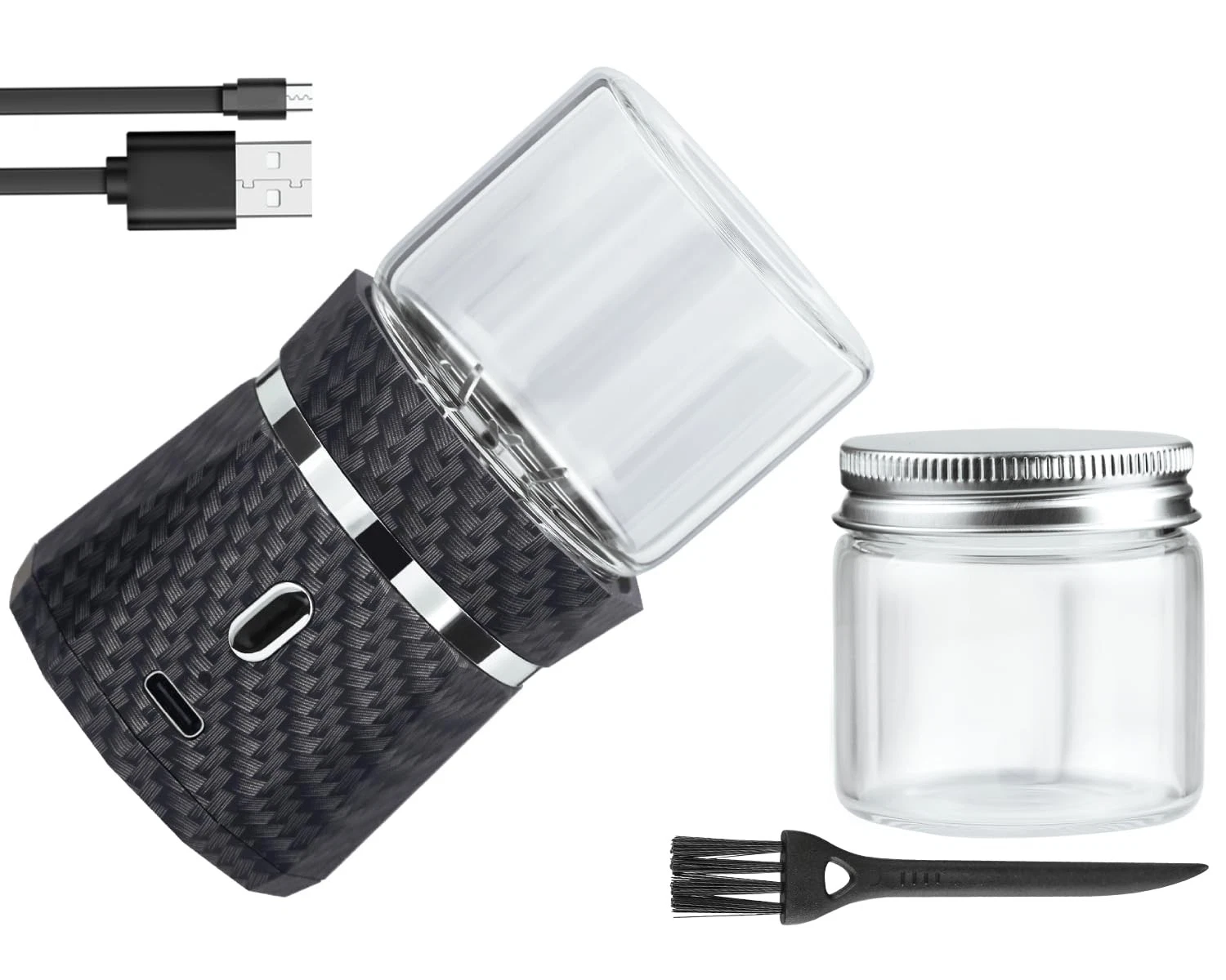 Grinder Automatic Mini Size Spice Crusher with 2PCS Glass Jar of 1.7oz/50ml R...