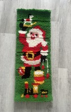 Vintage Handmade Christmas Santa Claus with Toys Large Latch Hook Rug Art 32  