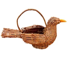 Wicker Bird Basket Figurine Farmhouse Decor Handmade Woven Rustic Country Fall