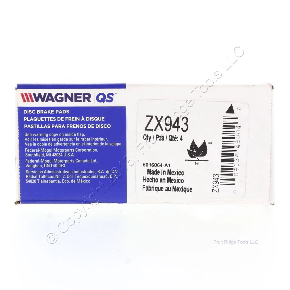 Conjunto de pastilhas de freio a disco Wagner ZX943 dianteiro QuickStop semi-metálico para 2003-08 Pilot - Imagem 4 de 4