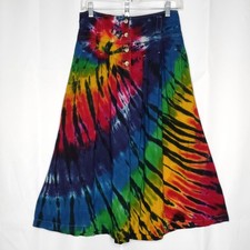 Vintage Rainbow Tie Dye Midi Skirt Sz 8 Colorful Pleated Yoked Western Hippie