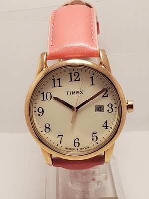 Timex Weekender Womens Watch 38mm Rose Gold Tone Indiglo Leather New Battery 