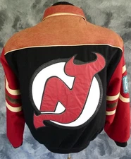 VINTAGE JEFF HAMILTON Jacket New Jersey DEVILS NHL HOCKEY Leather COAT Varsity .