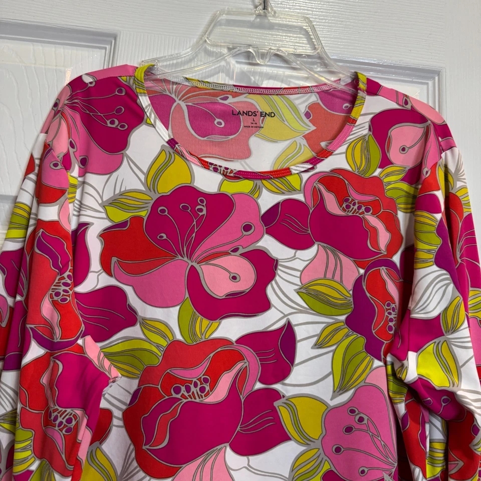 Protector contra erupciones Lands End para mujer rojo rosa floral manga larga elástico piscina playa talla L Foto 2 de 4