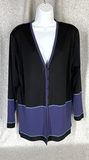 Exclusively Misook Black with Stripe Pattern Button Front Knit Jacket XL