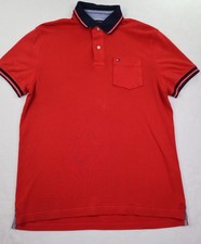 Tommy Hilfiger Polo Shirt Men's Medium Red Custom Fit Pocket Logo Short Sleeve