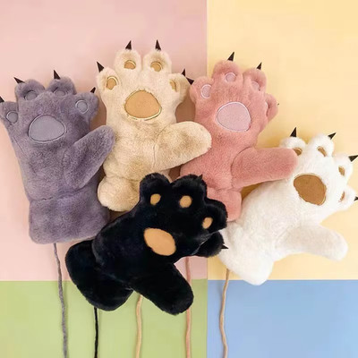 Women Bear Paw Gloves Plush Cat Paw Winter Warm Full Finger Furry Mittens Soft 