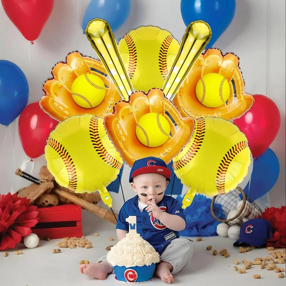 8 piezas decoraciones de fiesta de softbol - globos de béisbol de 18 pulgadas - globo de papel aluminio de softbol Foto 4 de 4