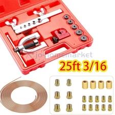 Brake Line Repair Kit 3/16 25FT Copper Pipe Single Double Flaring Tool Fittings