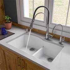 Pemberly Row White 33" Double Bowl Undermount Granite Composite Kitchen Sink