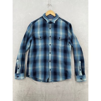 Outerknown Mens Plaid Flannel Button Up Shirt Blue White Size S Organic Cotton