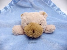 Baby Baby Security Blanket Blue Teddy Bear Lovey Rattle Plush Minky Toy EUC