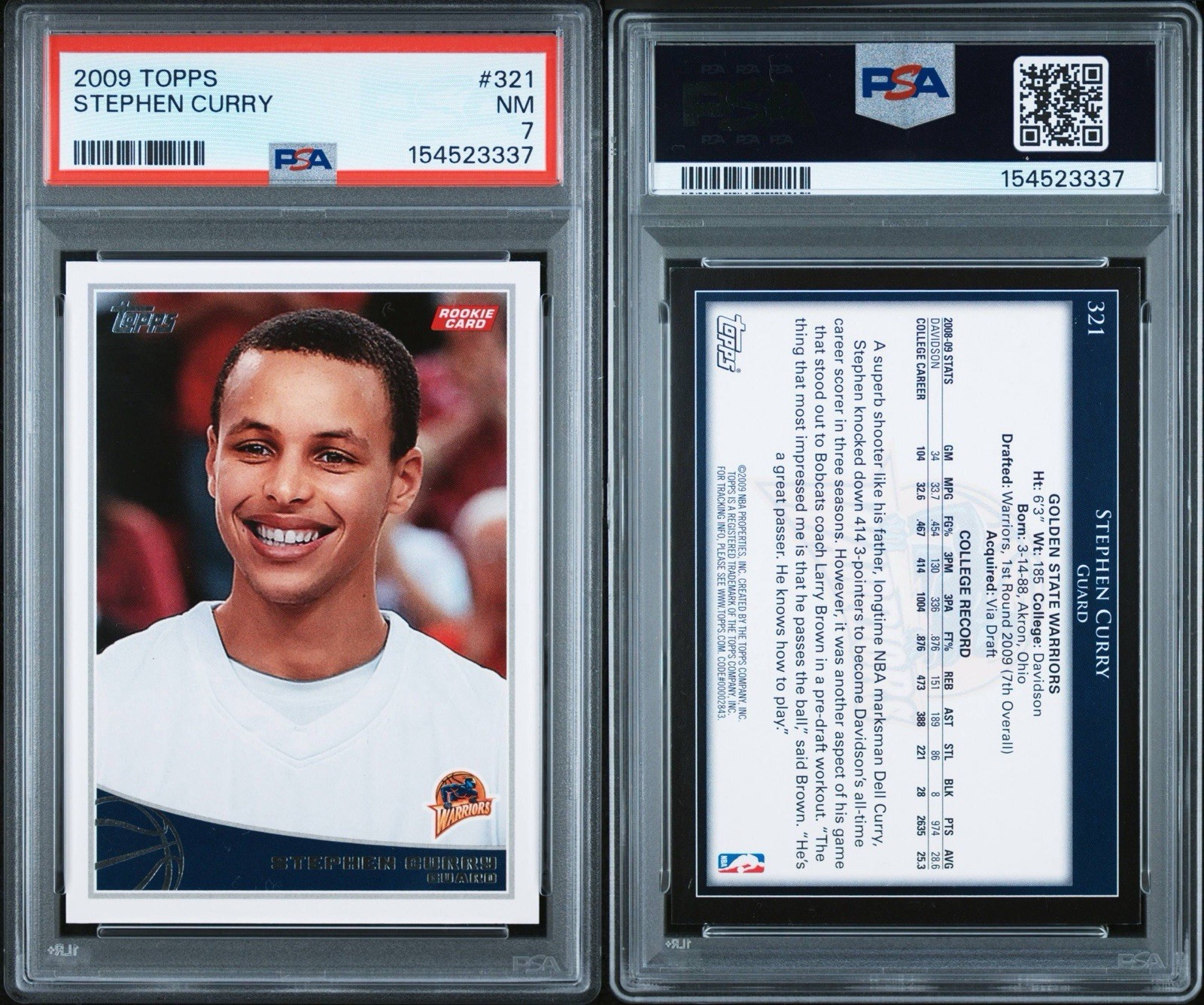 2009-10 Topps - Stephen Curry #321 (RC) PSA 7 Golden State Warriors Rookie view 3