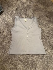 Damen Basic Top Mit Knopfleiste Gerippt Hellb...
