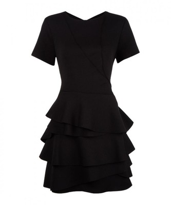DKNY Damen Kleid schwarz Rüschen Lagenlook mittellang Small UVP 275£
