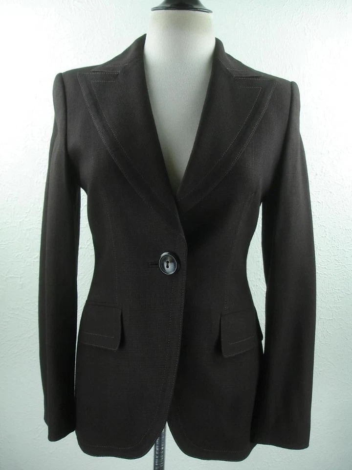 Mujer 8 38 Escada Marrón 2 Piezas Traje Puños Anchos Pierna Pantalones 30 X 32 Chaqueta Blazer Foto 2 de 4