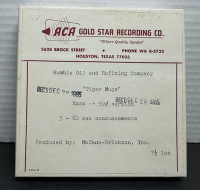 Vintage 1965 Esso Tiger Mugs Radio Spots Reel To Reel 3 60 Sec Announcements