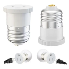 Light Socket to Plug Adapter 2 Pack Converts Bulb Socket to Outlet White