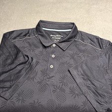 Tommy Bahama Polo Shirt Men XL Black Jacquard IslandZone Pineapple Performance