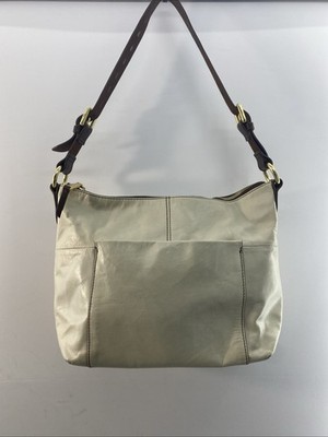 Hobo Leather Handbag Shoulder bag  Pockets Creamy White Brown 2162500036 13x9x5 
