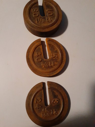 Antique Scale Weights Set Of 3 Cast Iron 3, 5, 10 - Picture 3 of 4