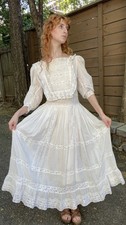 Edwardian Victorian Cotton Lawn Sheer Day Tea Dress Lace Antique Early 1900s