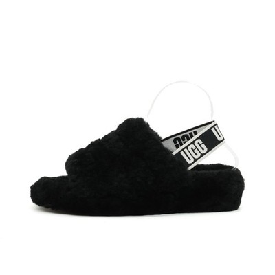 UGG Damen Fluff Yeah Slide Hausschuhe Schwarz Lammfell Pantoletten EU 39