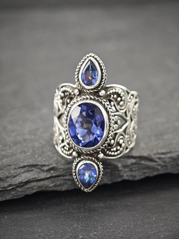 Anillo Sarda Topacio Místico Doble Filigrana Plata de Ley Talla 12 Foto 3 de 4