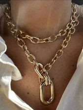 Gold Necklace Chain Fat Women’s Pendant Link Chunky Statement