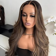 Dark Chocolate Brown Body Wave 13x4 Lace Front 100 Human Hair Wigs Ash Roots