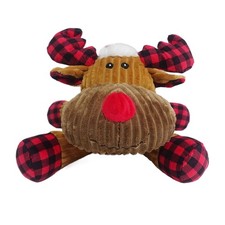 Holiday Plush Dog Toy Brown Red Moose with Santa Hat 11 Inch Chew Stuffed Animal