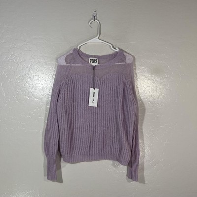 Bimba Y Lola Sweater Womens Small Purple Sheer Open Knit Crewneck Knit Pullover