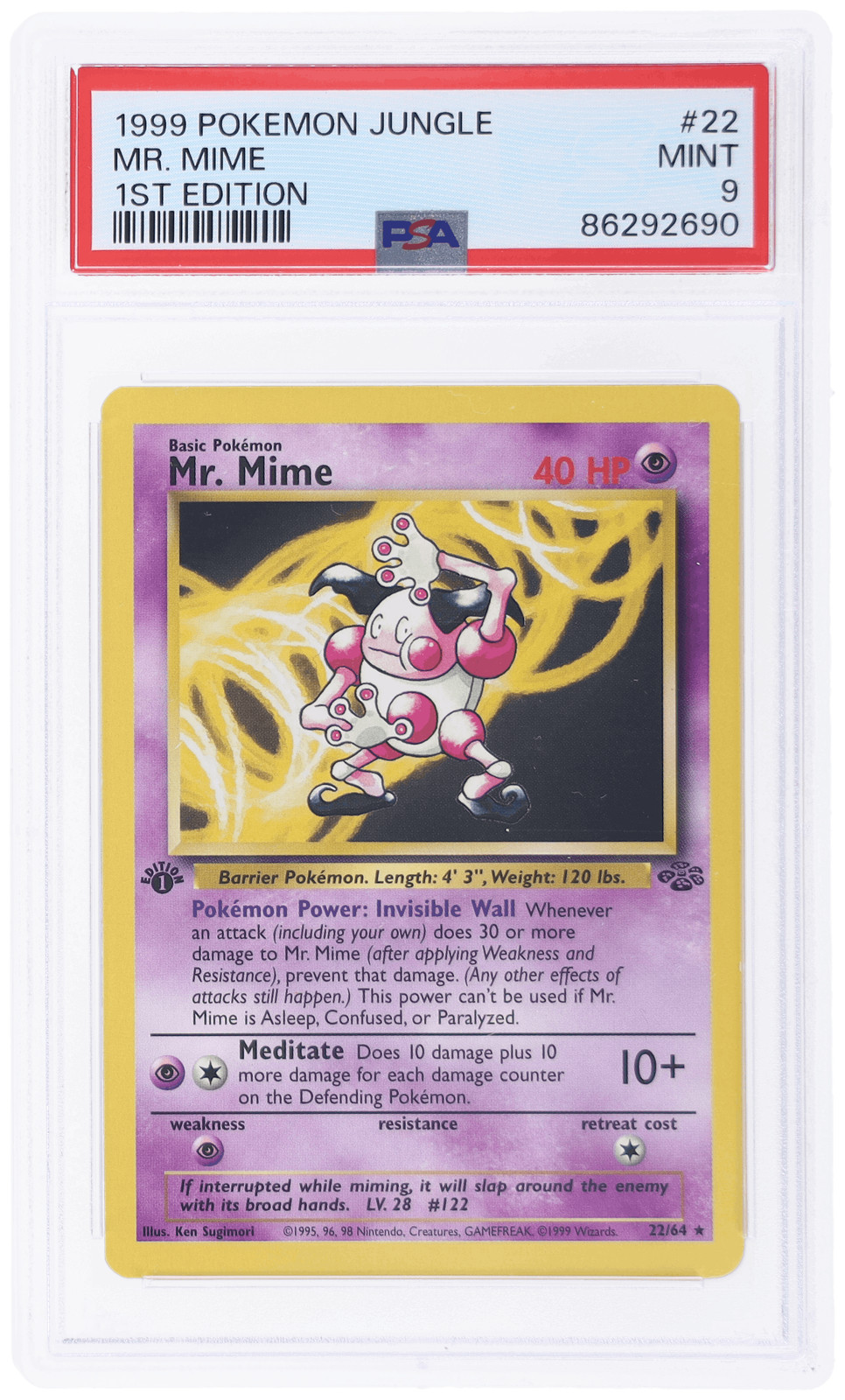 1999 Pokemon Jungle Mr. Mime 1st Edition #22 PSA 9