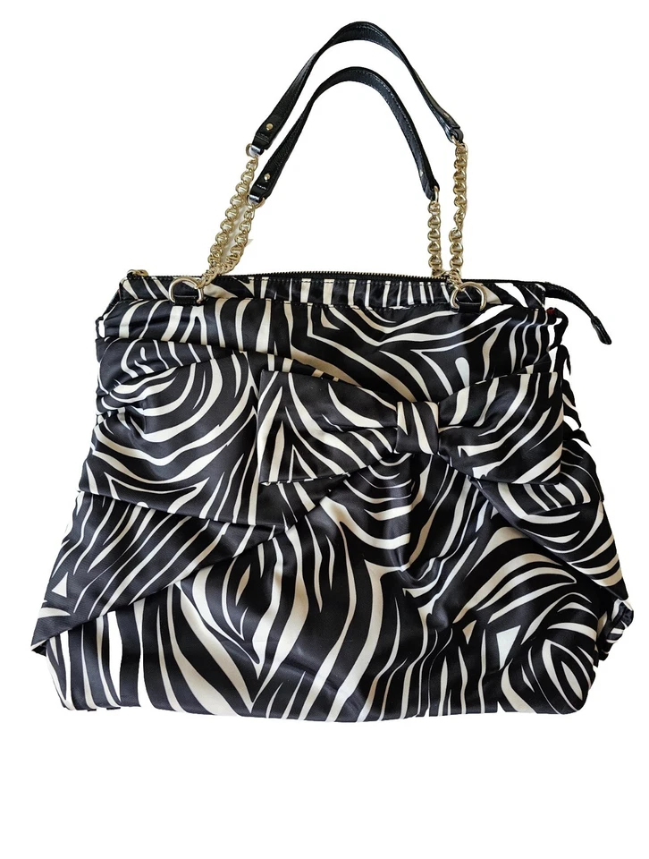 Kate Spade New York Large Nylon Zebra Bow Bag Handbag Purse Retail $325